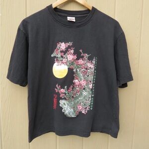 Black Tee with Pink and Yellow Design